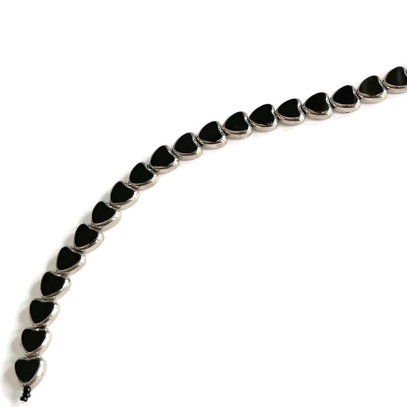 As Low As $2 Silver Edged Jet Window Cut Heart Beads 10mm x 10mm x 4mm (20) - Picture 2 of 3